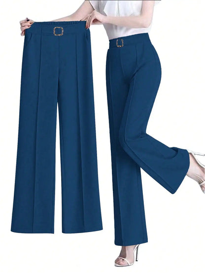 Pantalon droit de bureau à carreaux taille haute pour femmes