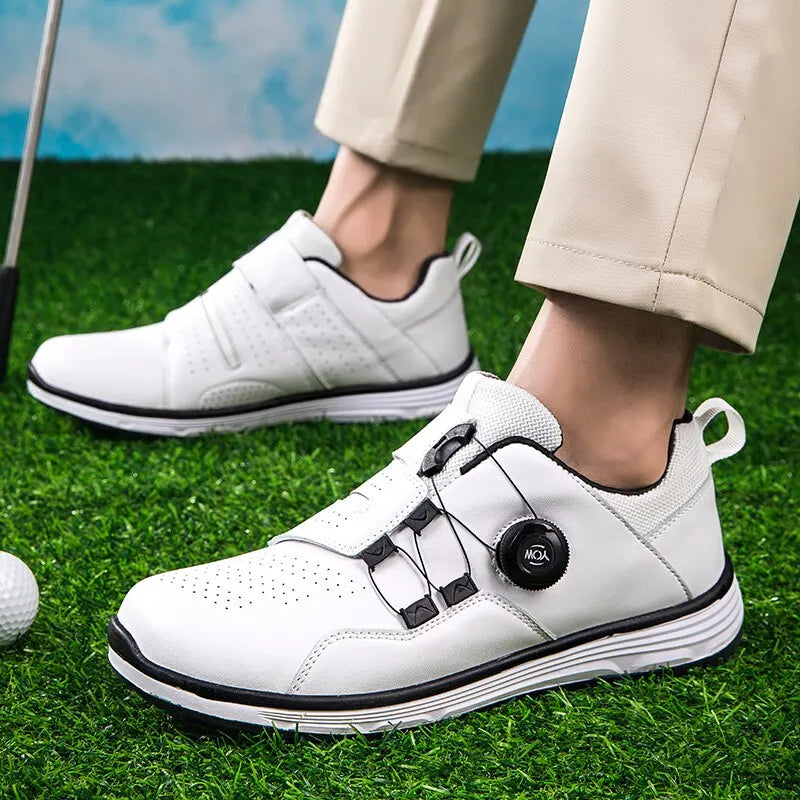Chaussures de golf en cuir imperméables - Laçage rapide à bouton