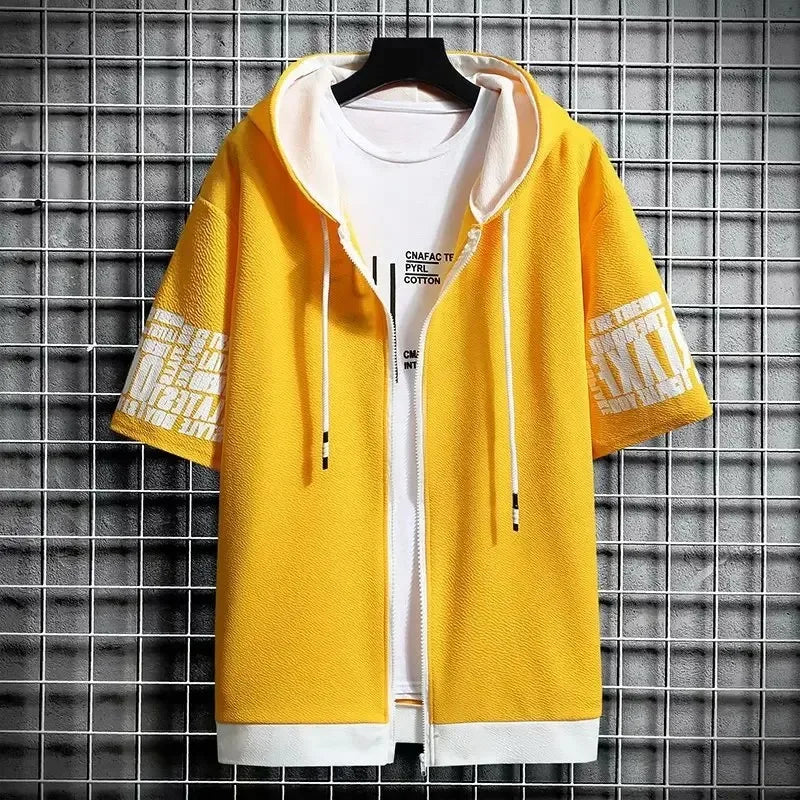 Men's Streetwear Short Sleeve Hooded Printed T Shirts