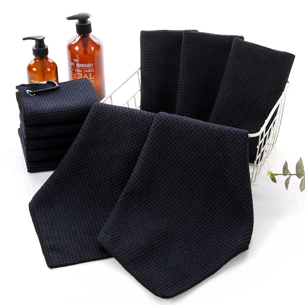 Black Microfiber Golf Towel with Carabiner Hook