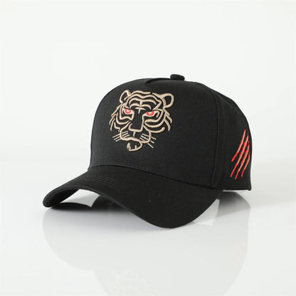 Baseballkappe mit Tigerstickerei – Unisex-Baumwoll-Snapback-Kappe