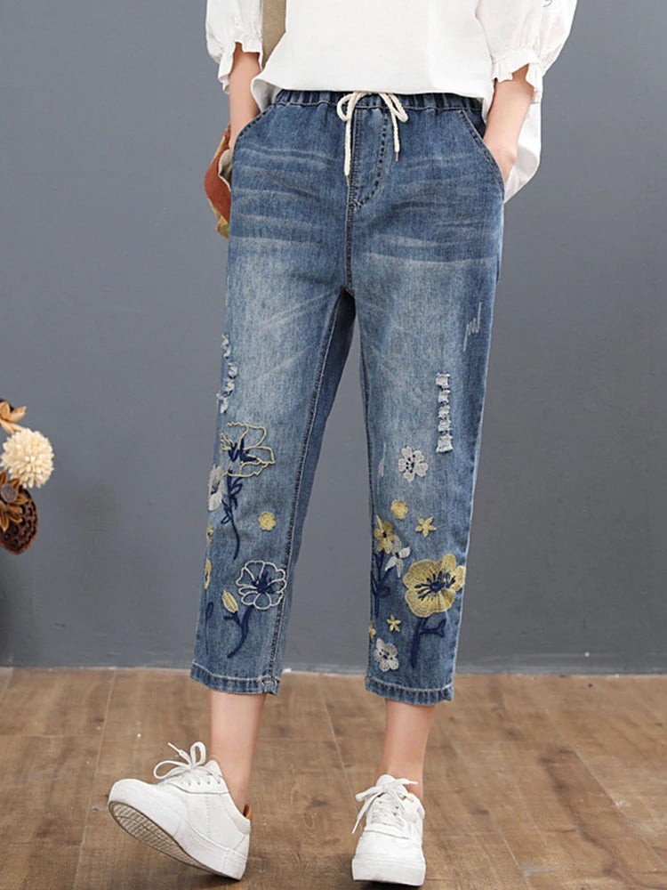 Ladies Vintage Embroidery Jeans