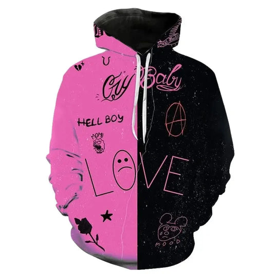 Men's Long Sleeve 3D Print Love Pink Lil Peep Hoodie
