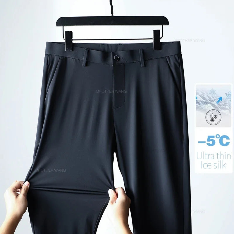 Men's Summer High Elastic Ice Silk Trousers