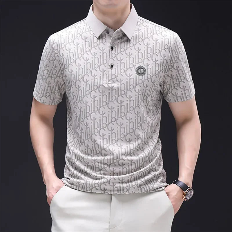 Nouveau polo à manches courtes en soie haut de gamme pour hommes, luxueux, gaufré