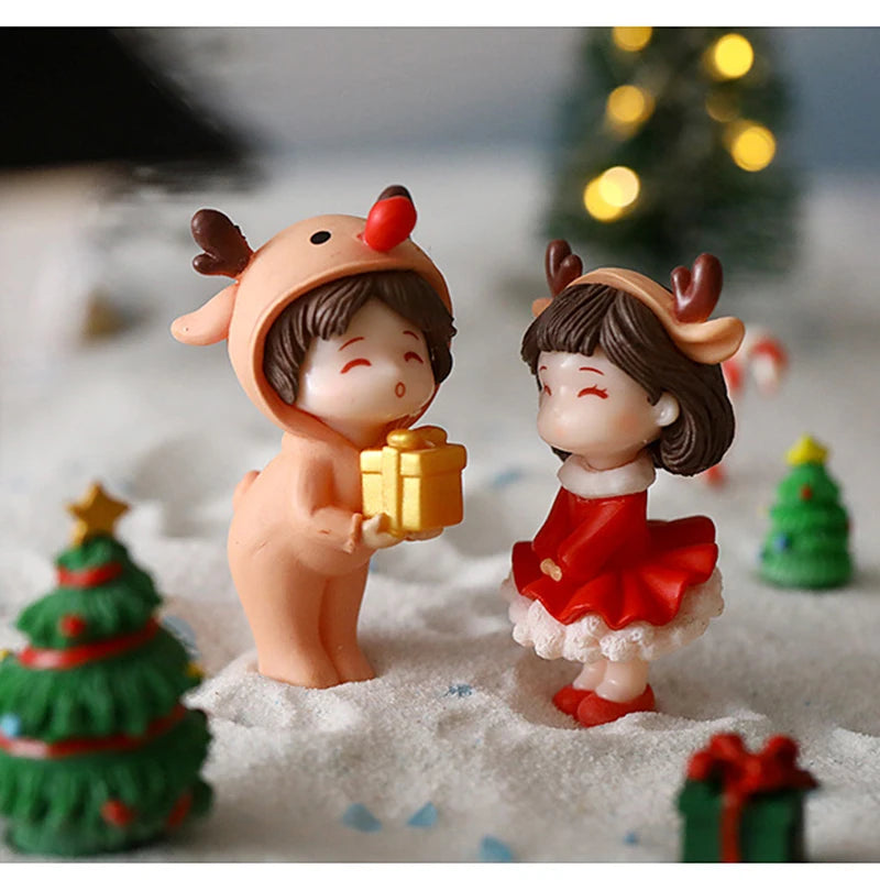 Mini figurines de couple de Noël pour décoration de jardin