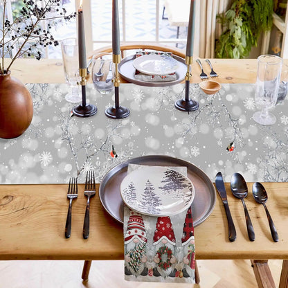 Chemin de table en lin avec motif gnome de Noël et flocon de neige