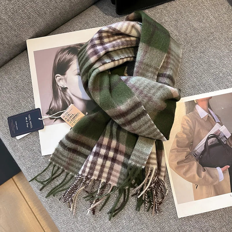 British Style Tartan Plaid Wool Scarf