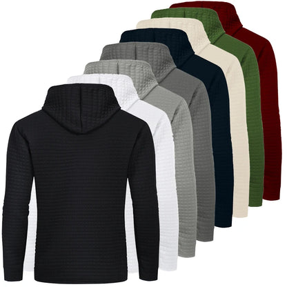 Einfarbig karierter Jacquard-Kapuzenpullover für Herren