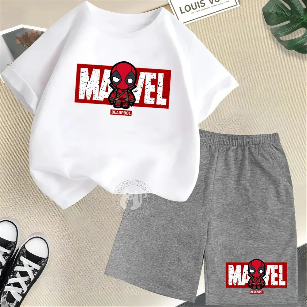 Niedliche Kurzarm-Outfits aus Baumwolle mit Cartoon-Print für Kinder