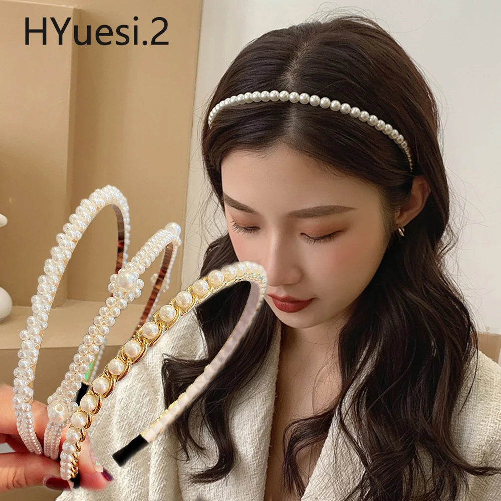 White Faux Pearl Hair Hoop Headbands For Girls