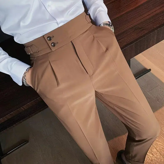 Men's Classic Slim Fit Office Trousers - High Waist Vintage Pants