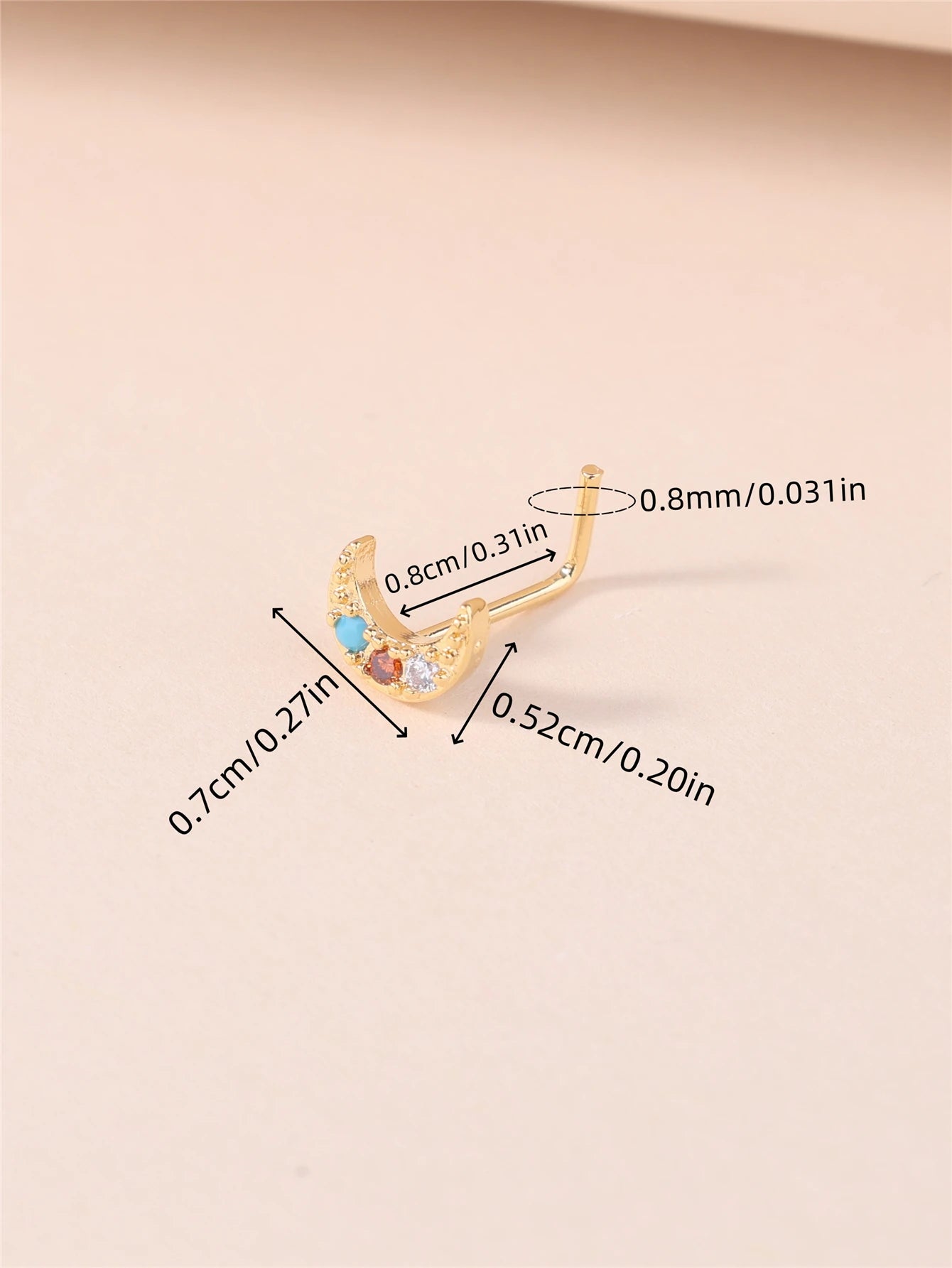 Crescent Moon L-Shaped Nose Stud with CZ