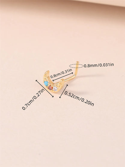 Crescent Moon L-Shaped Nose Stud with CZ