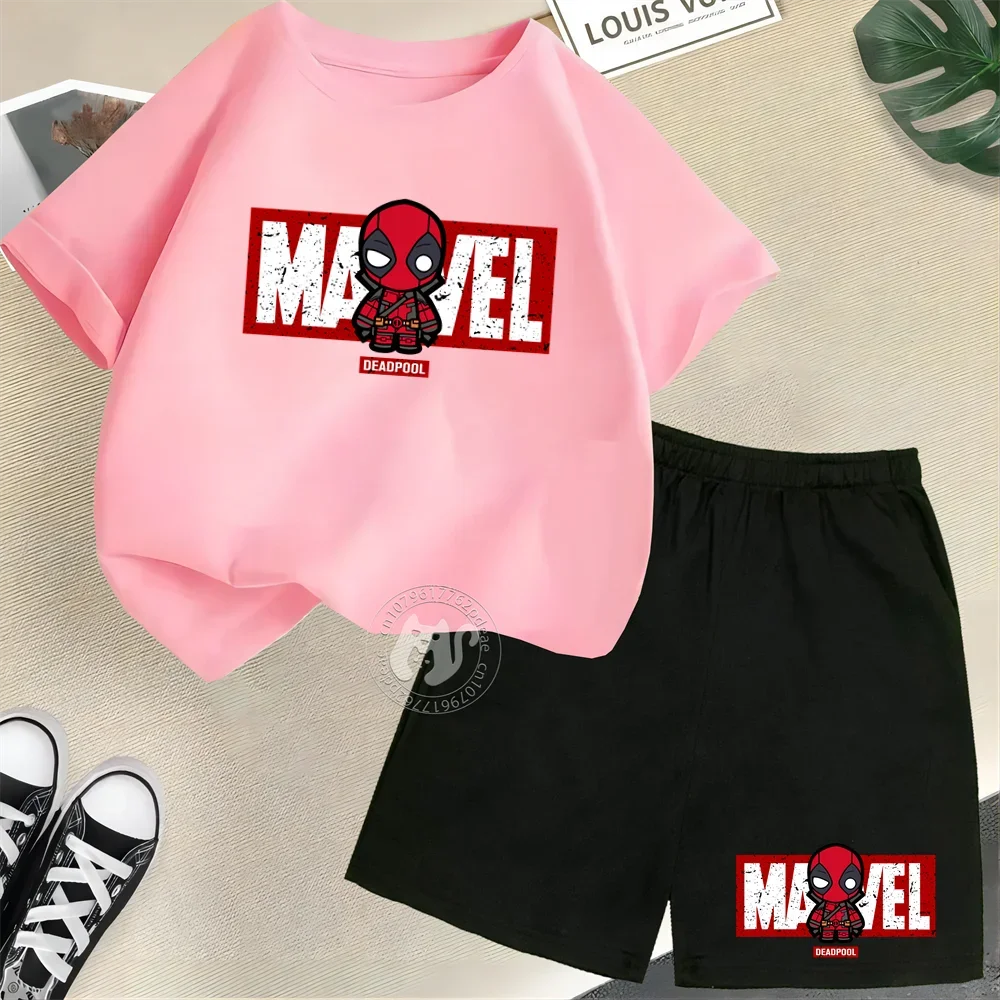 Niedliche Kurzarm-Outfits aus Baumwolle mit Cartoon-Print für Kinder