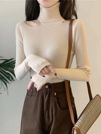 Lace Ruffle Turtleneck Sweater for Women's