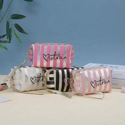 Womens Waterproof Striped Cosmetic Makeup Bag