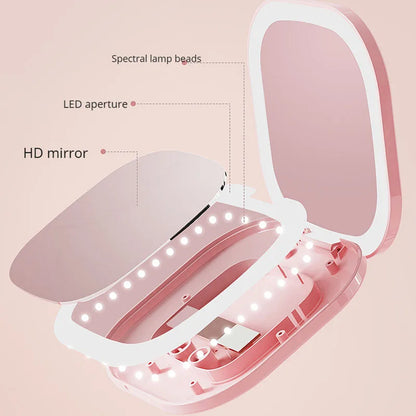 Kompakter doppelseitiger, klappbarer Schminkspiegel mit LED-Beleuchtung