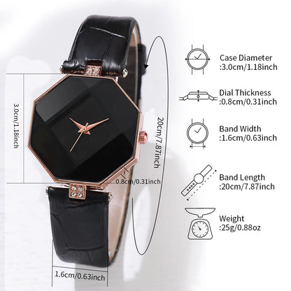 Women Quartz Watch Set – Casual Leather Band Wrist Watch