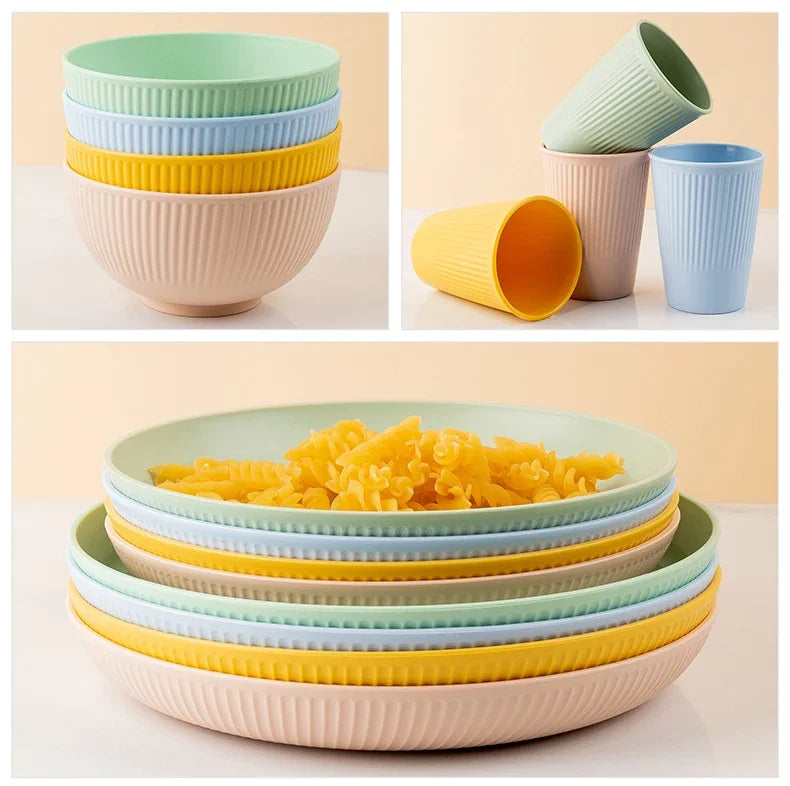 Wheat Straw Bowl Saucers Plate Dinnerware Set