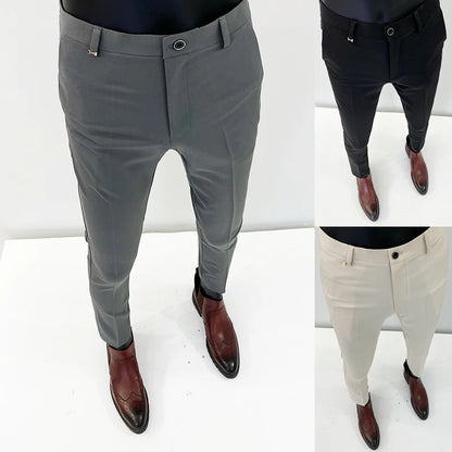 Men’s Slim Stretch Suit Pants - Autumn Formal Stripe Trousers