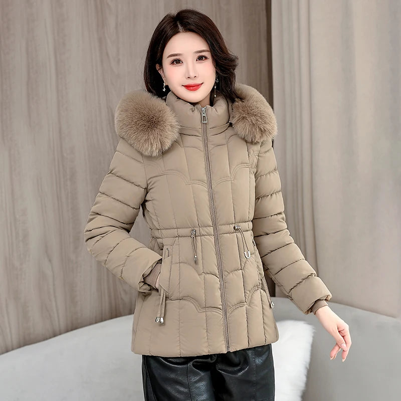 Parka d'hiver à capuche matelassée en coton pour femme