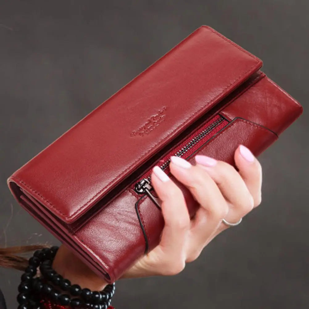 Genuine Leather Tri-fold Wallet for Women RFID Blocking Credit Card Holder