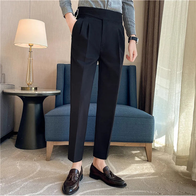 High Waist Solid Slim Fit Men’s Trousers