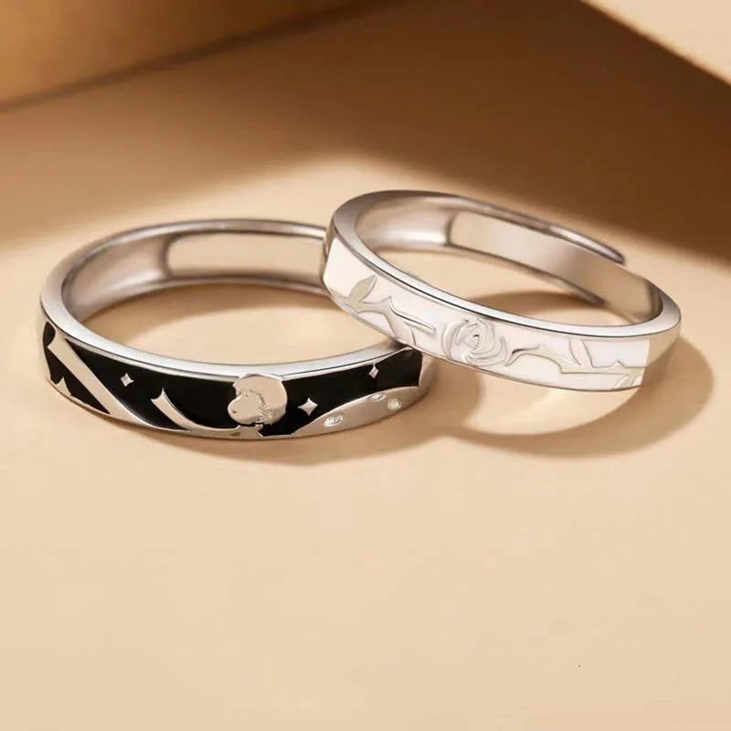 Dämonenaugen-Engelsflügel-Ring – Verstellbarer Unisex-Partnerring aus Legierung