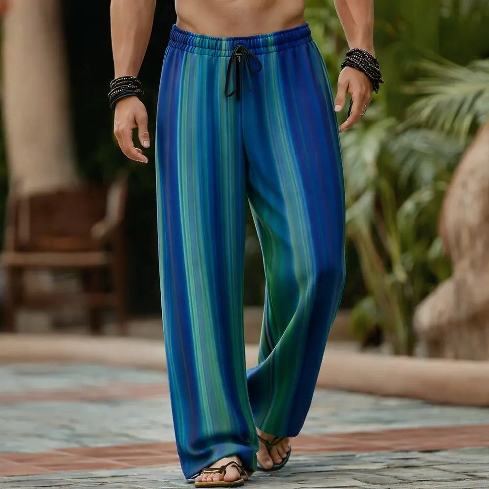 Men's Lightweight 3D Print Elastic Waist Loose Trousers