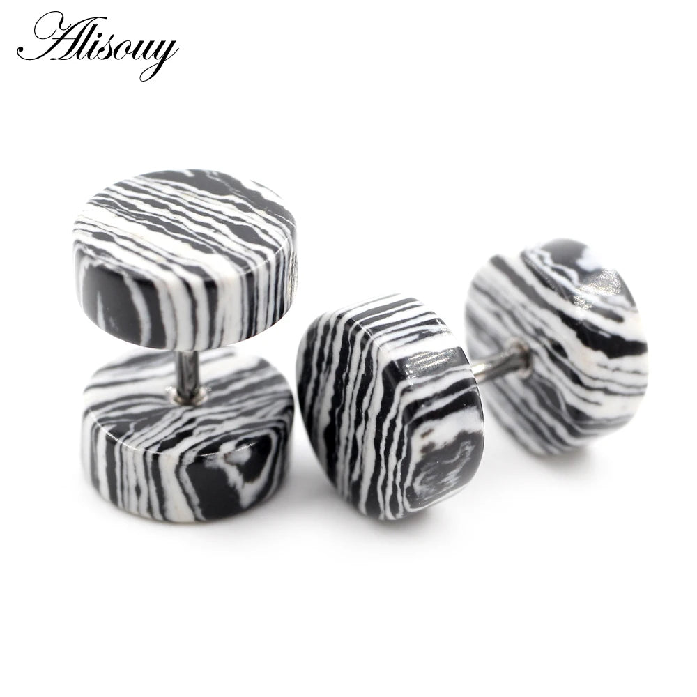 2PCS Natural Stone Tunnel Earrings for Women & Men