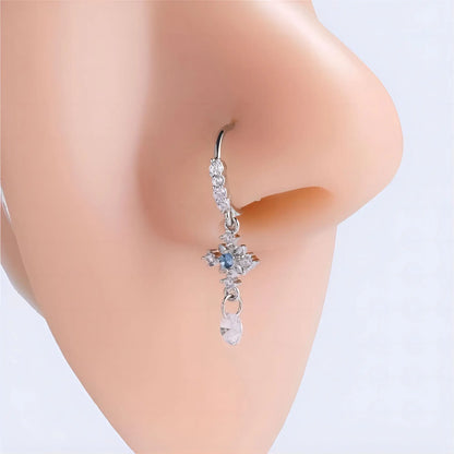 Anneau de nez croisé élégant en zircone bleue pour femme