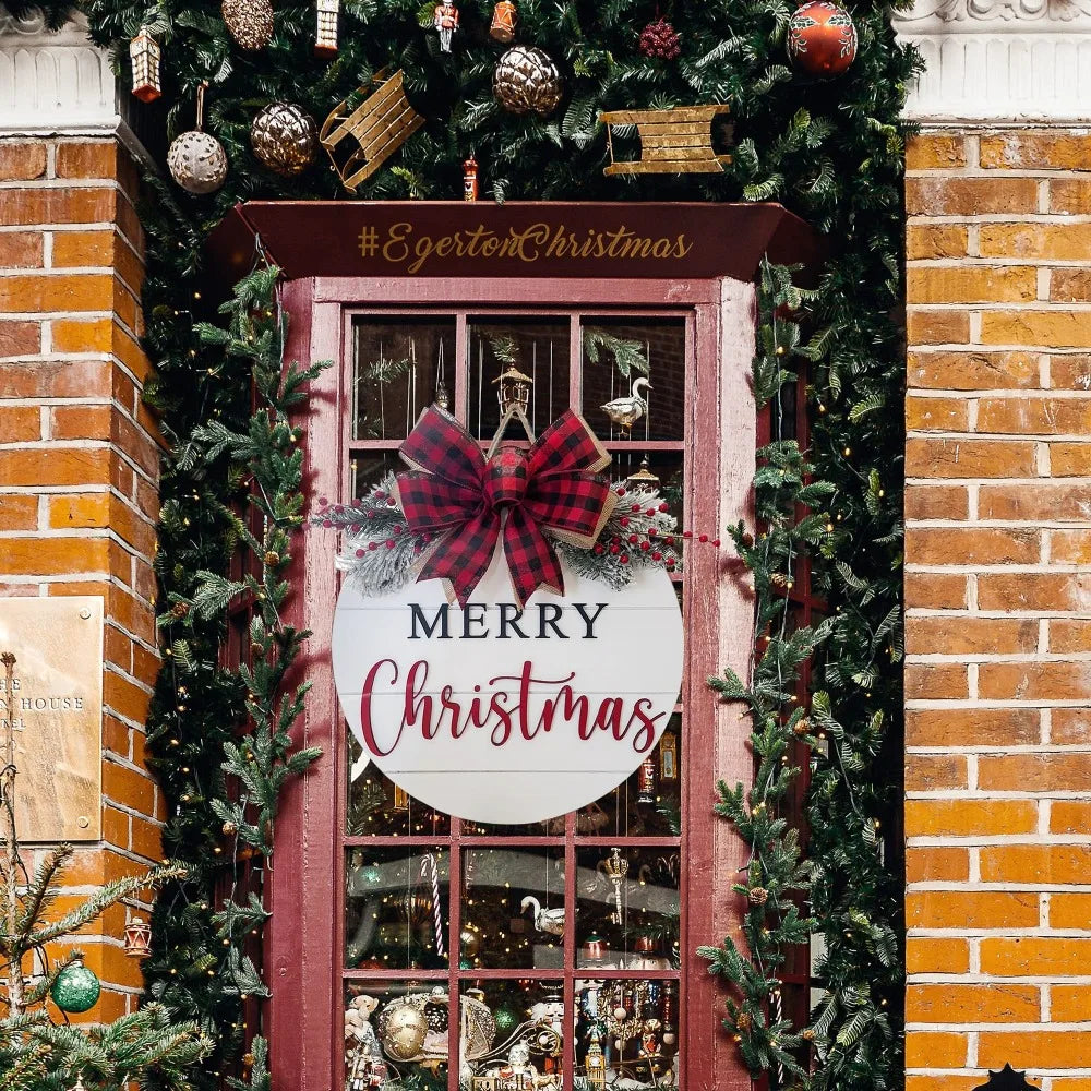 Panneau et couronne en bois à suspendre « Joyeux Noël »