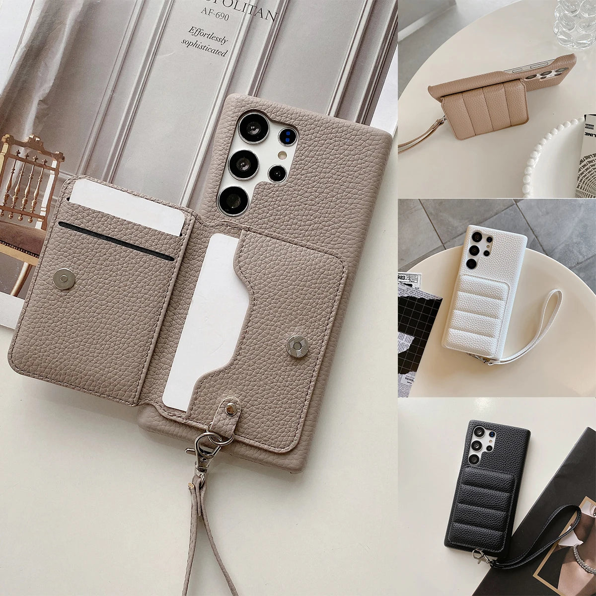 Lichee Pattern Leather Cover for  Samsung Galaxy S21 FE S22 S23 Plus Note 20 Ultra A52 A53 A54 5G