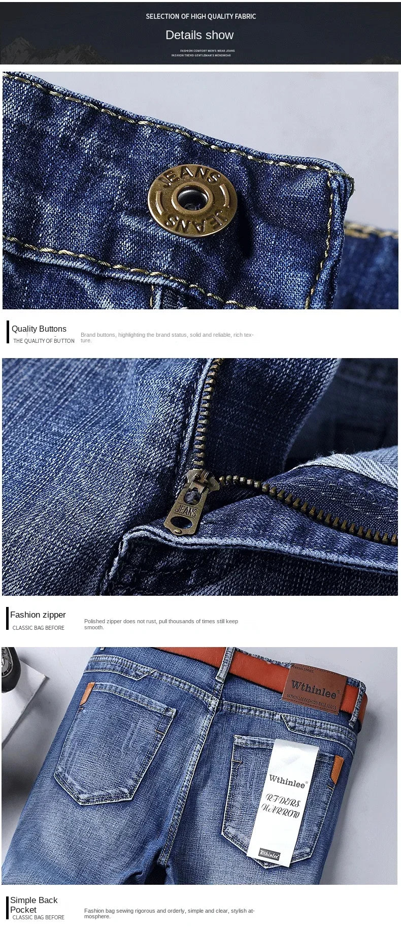 Men's Smart Straight Regular Blue Stretch Denim Jeans