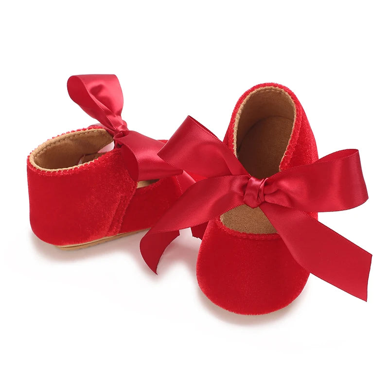 Prinzessinnenschuhe für Neugeborene, Samt, Rot, Weihnachten, 0–18 Monate