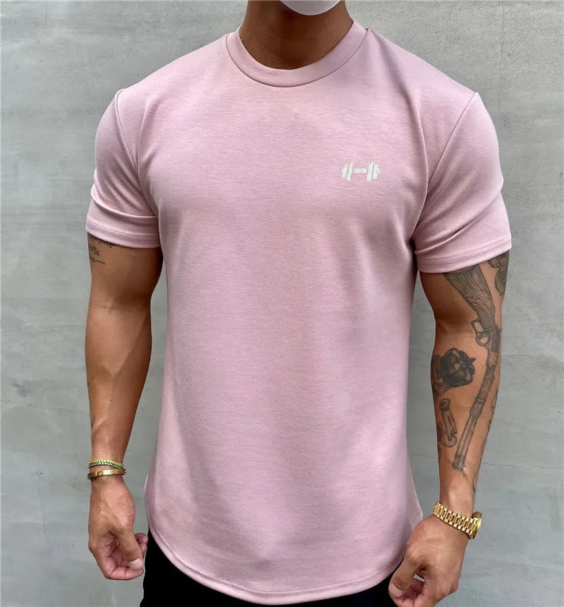 T-shirt à manches courtes en coton pour hommes, musculation, Fitness