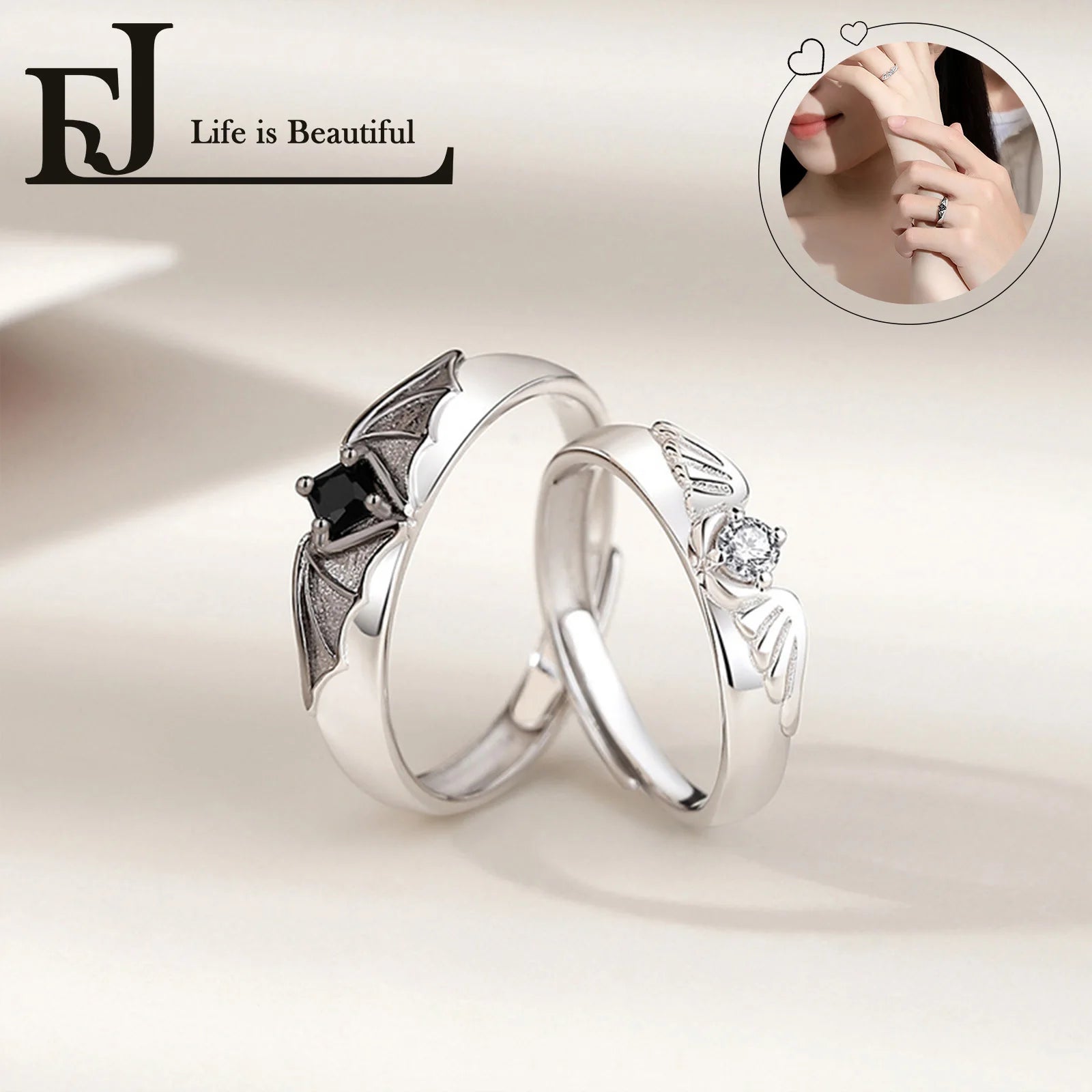 Bague Aile d'Ange Œil de Démon – Alliance unisexe ajustable en alliage