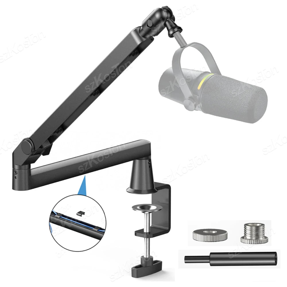 Studio Microphone Boom Arm Adjustable Riser Low‑Profile Mic Stand with Cable Management
