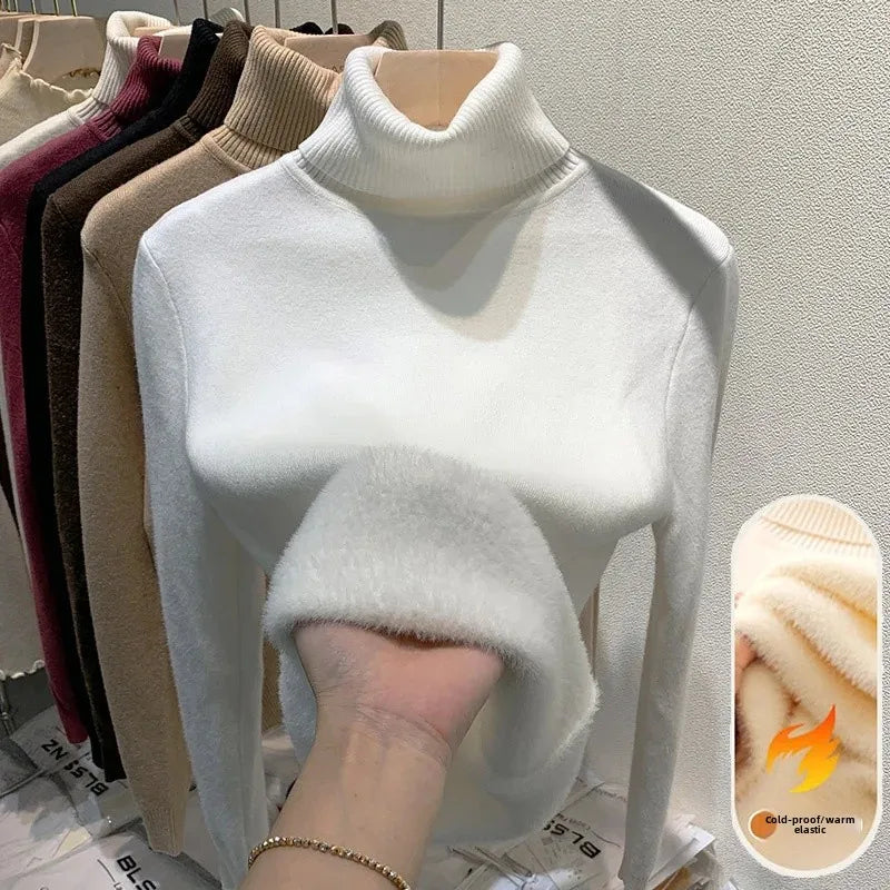 Women's Fleece-Lined Turtle Neck Knited Sweater