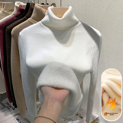 Women's Fleece-Lined Turtle Neck Knited Sweater