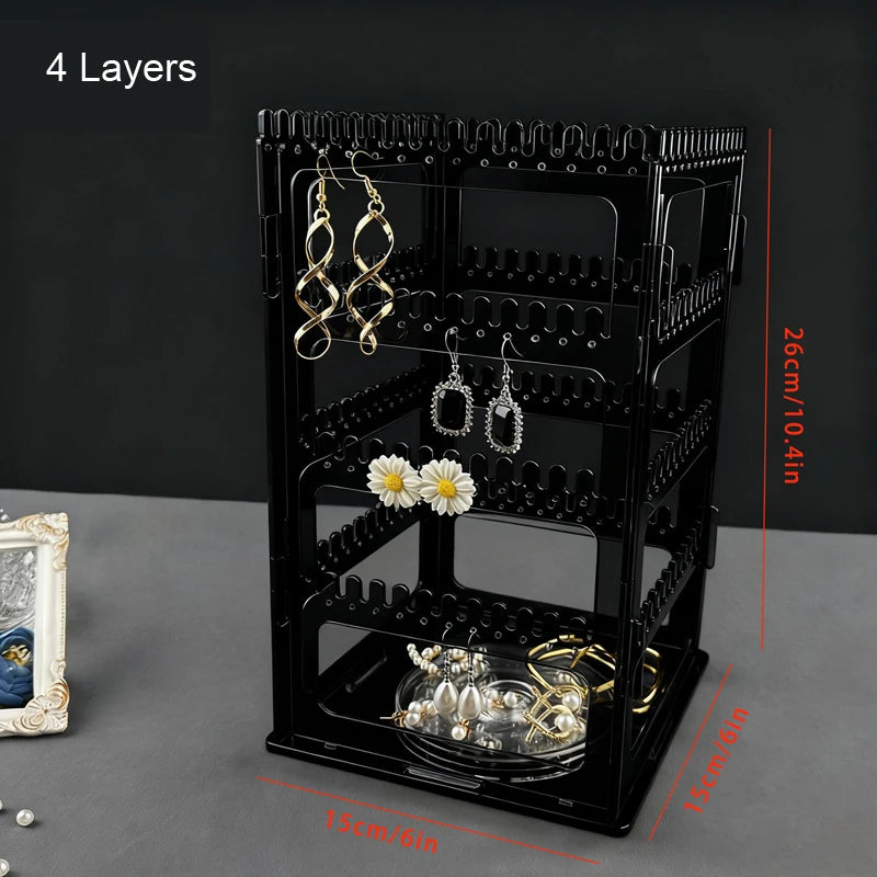 360° drehbarer Schmuckorganizer aus Acryl – Ohrringständer, Halsketten- und Armbandhalter
