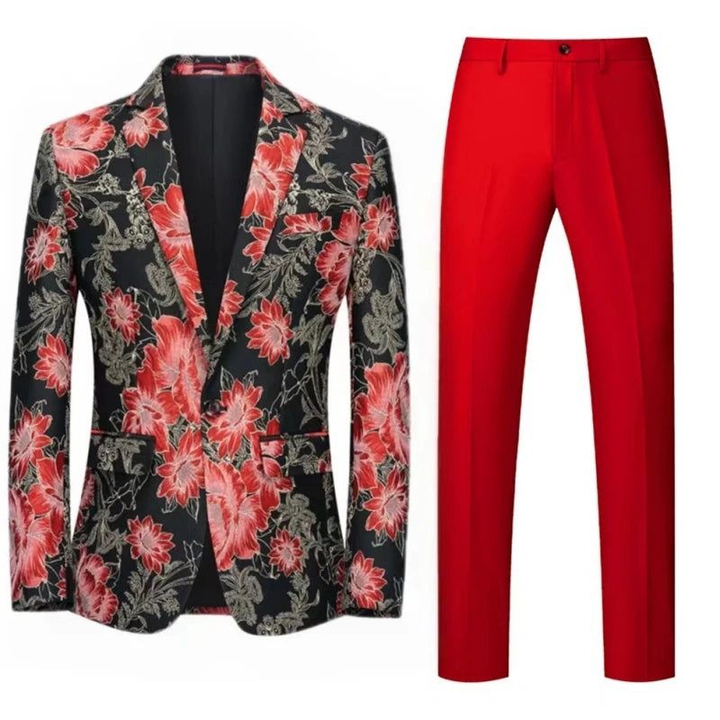 Costume 2 pièces à motif de fleurs d'oranger pour homme