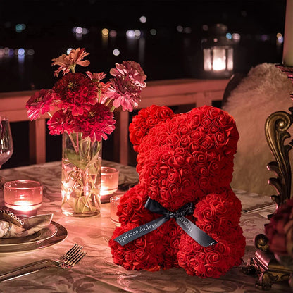 Valentinstag Geschenke Dekoration Rose Bär Künstliche Blume Mit Box Lichter Teddybär