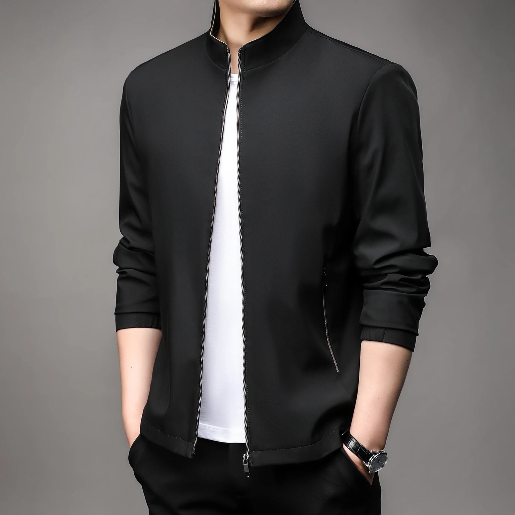 Men's Lightweight Stand Collar Spring Zip-Up Jacket