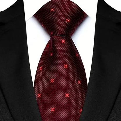 Men's Burgundy Plaid Silk Wedding Tie Set
