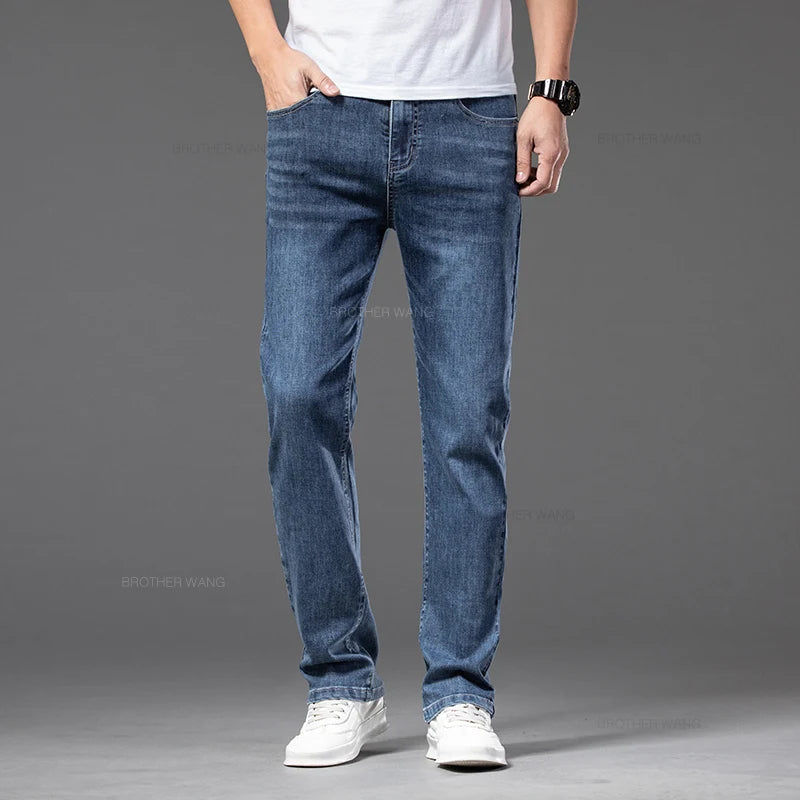 Elastic Waist Loose Straight Men's Casual Jeans