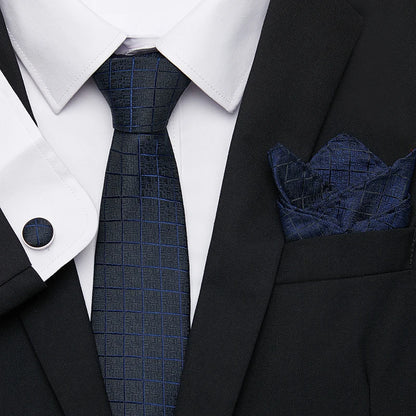 Dark Grey Necktie Set with Polka Dots
