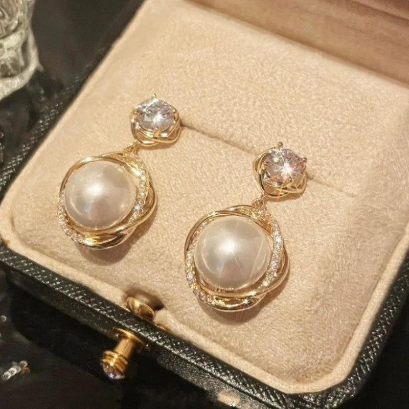 Women's Big Pearl C-Shaped Hoop Earrings
