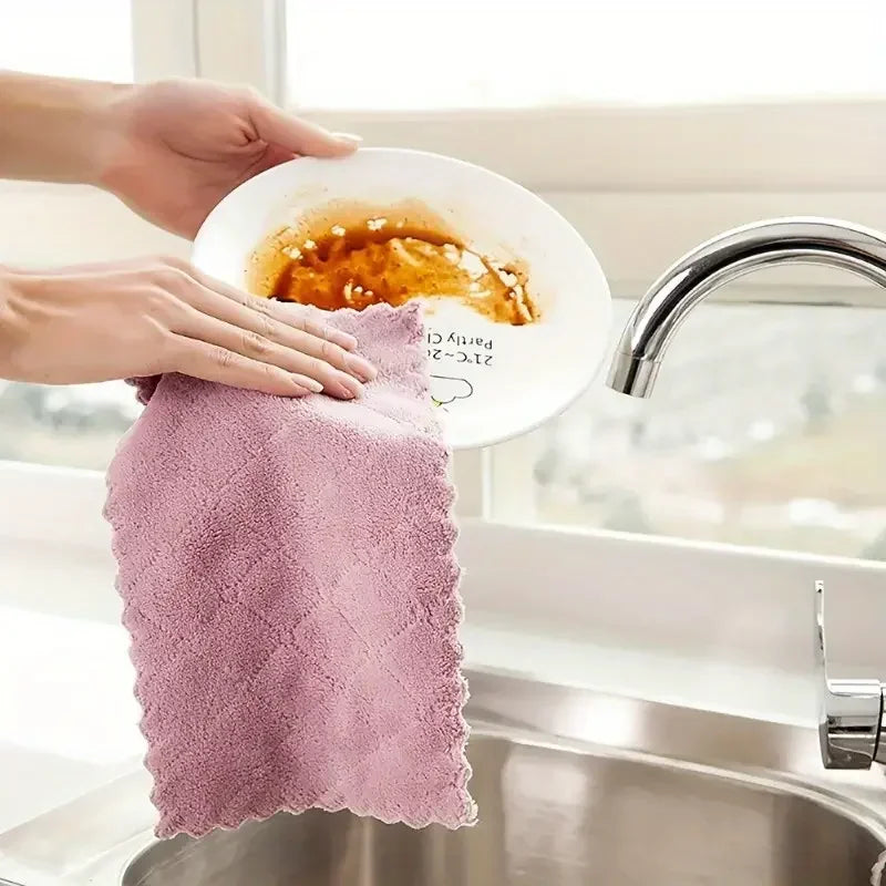 Fast-Drying Coral Velvet Kitchen Towels
